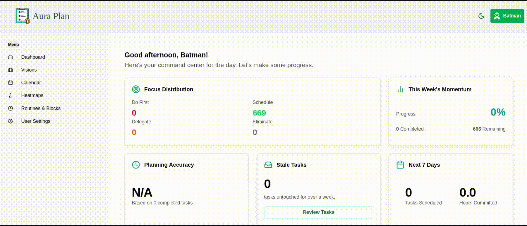 AuraPlanner automatically planning a week